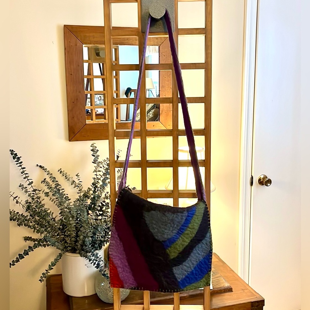 Rising Tide 100% wool shoulder bag — charcoal & purple, multicolor NWOT